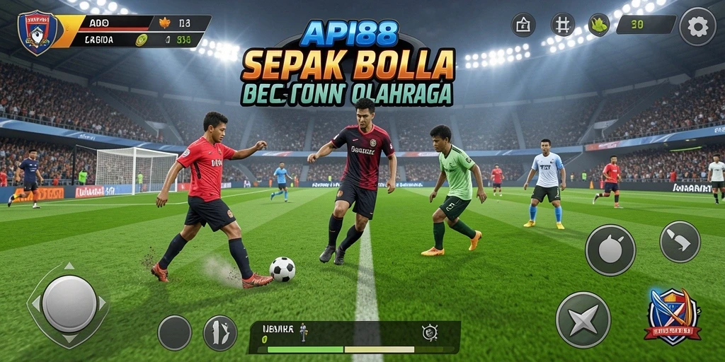 Screenshot utama API88 menunjukkan gameplay seru dalam pertandingan sepak bola.