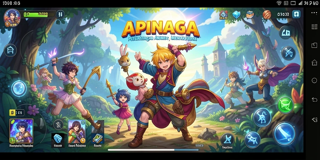 Tampilan gameplay menakjubkan dari APINAGA yang penuh warna.