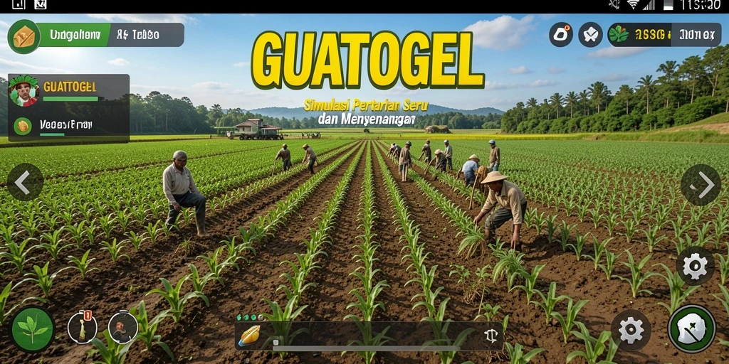 Screenshot gameplay GUATOGEL yang memperlihatkan aktivitas pertanian.