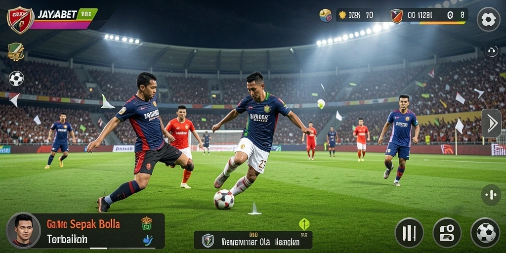Tampilan gameplay JAYABET dengan aksi sepak bola yang mendebarkan.