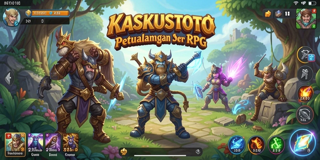 Screenshot utama KASKUSTOTO menampilkan pertarungan epik dalam dunia RPG.