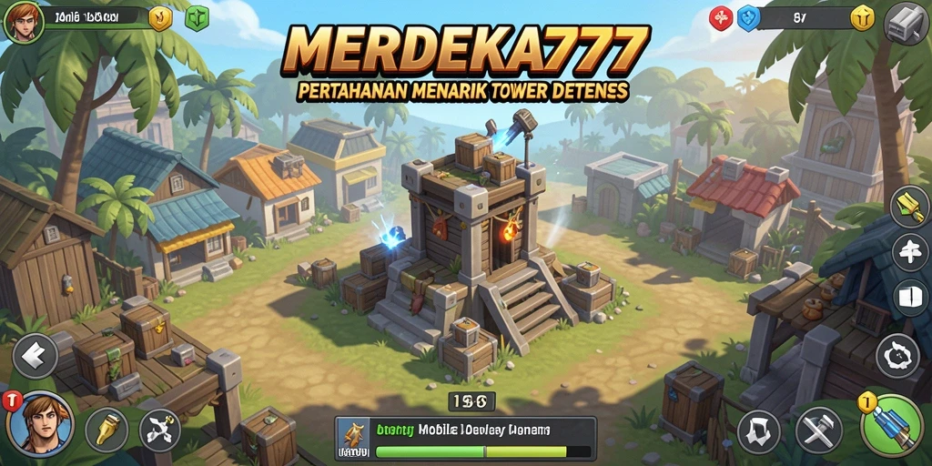 Tangkapan layar gameplay MERDEKA777 yang menampilkan aksi Tower Defense yang intens.