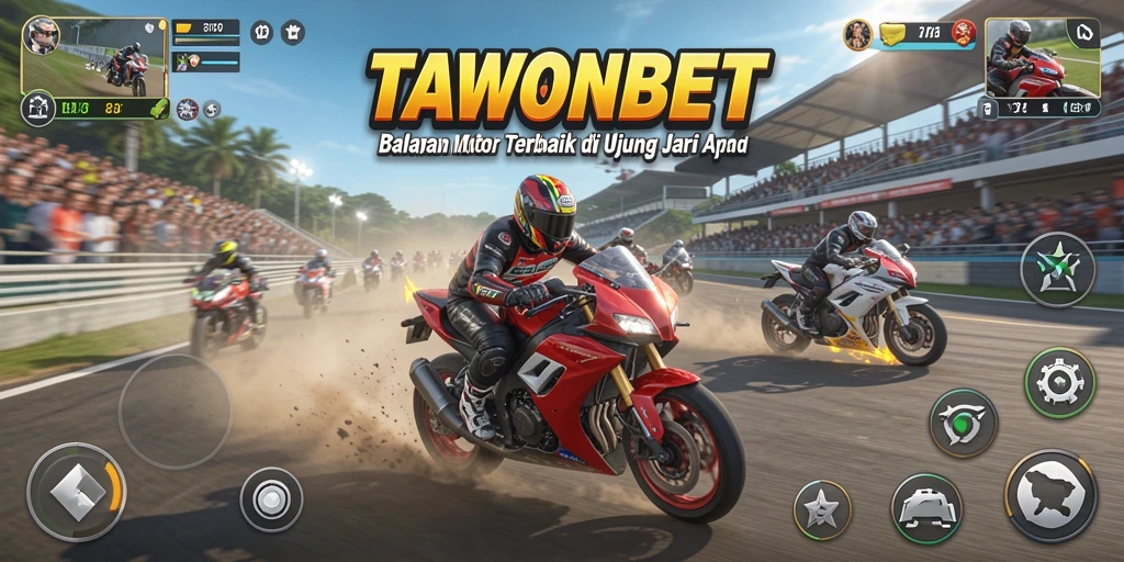 Tampilan gameplay seru dari TAWONBET saat balapan motor.