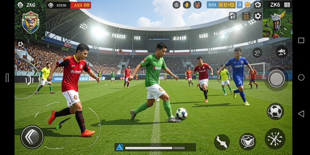 Gameplay mendebarkan dalam ZK6 yang menampilkan aksi sepak bola nyata.